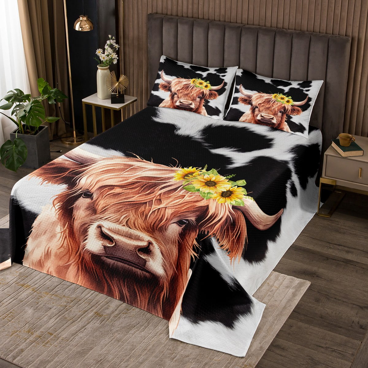 YST Highland Cattle Twin Quilt Set for Boys Girls,Cow Print Bedding Set