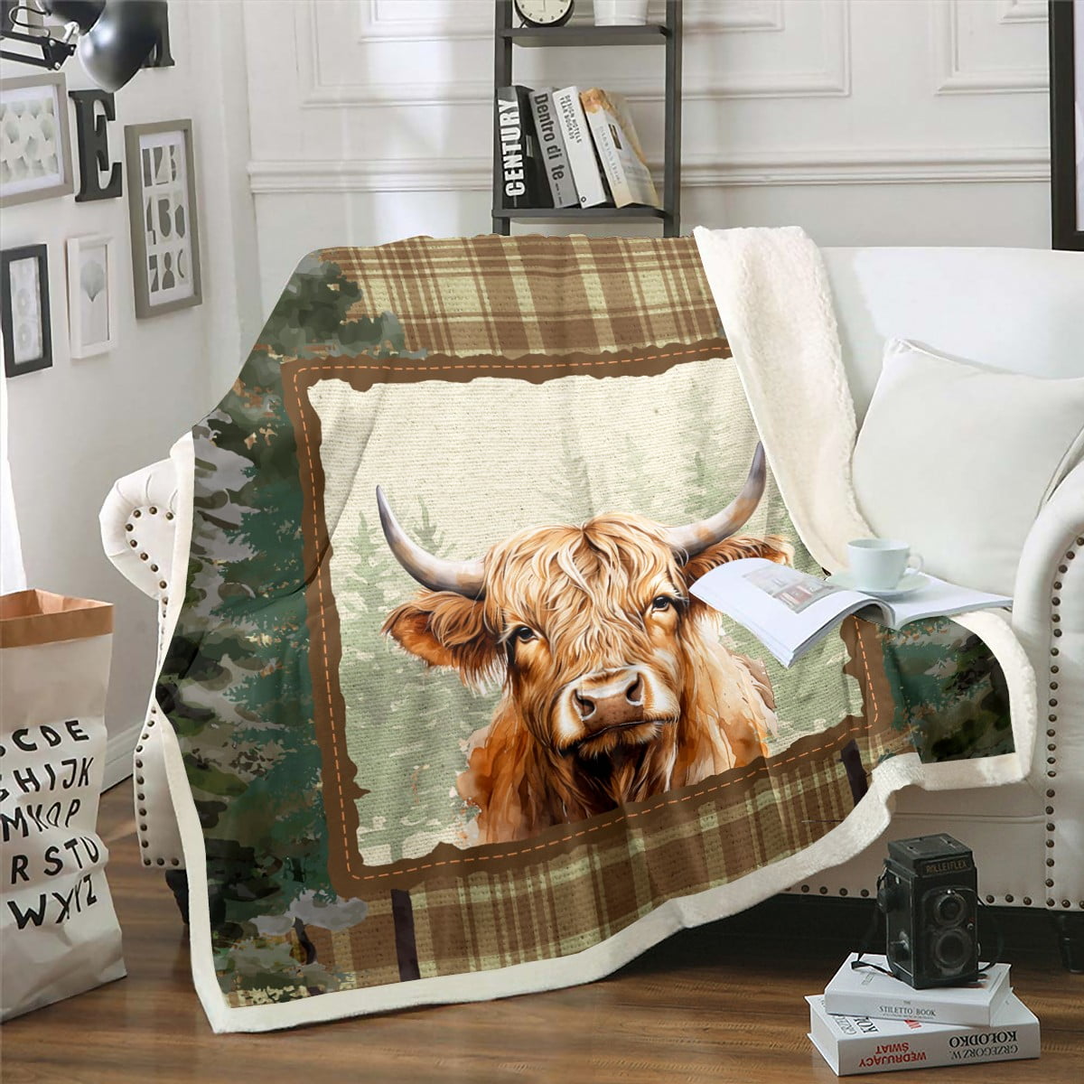YST Highland Cow 40"x50" Throw Blanket,Farmhouse Decor Bull Cattle