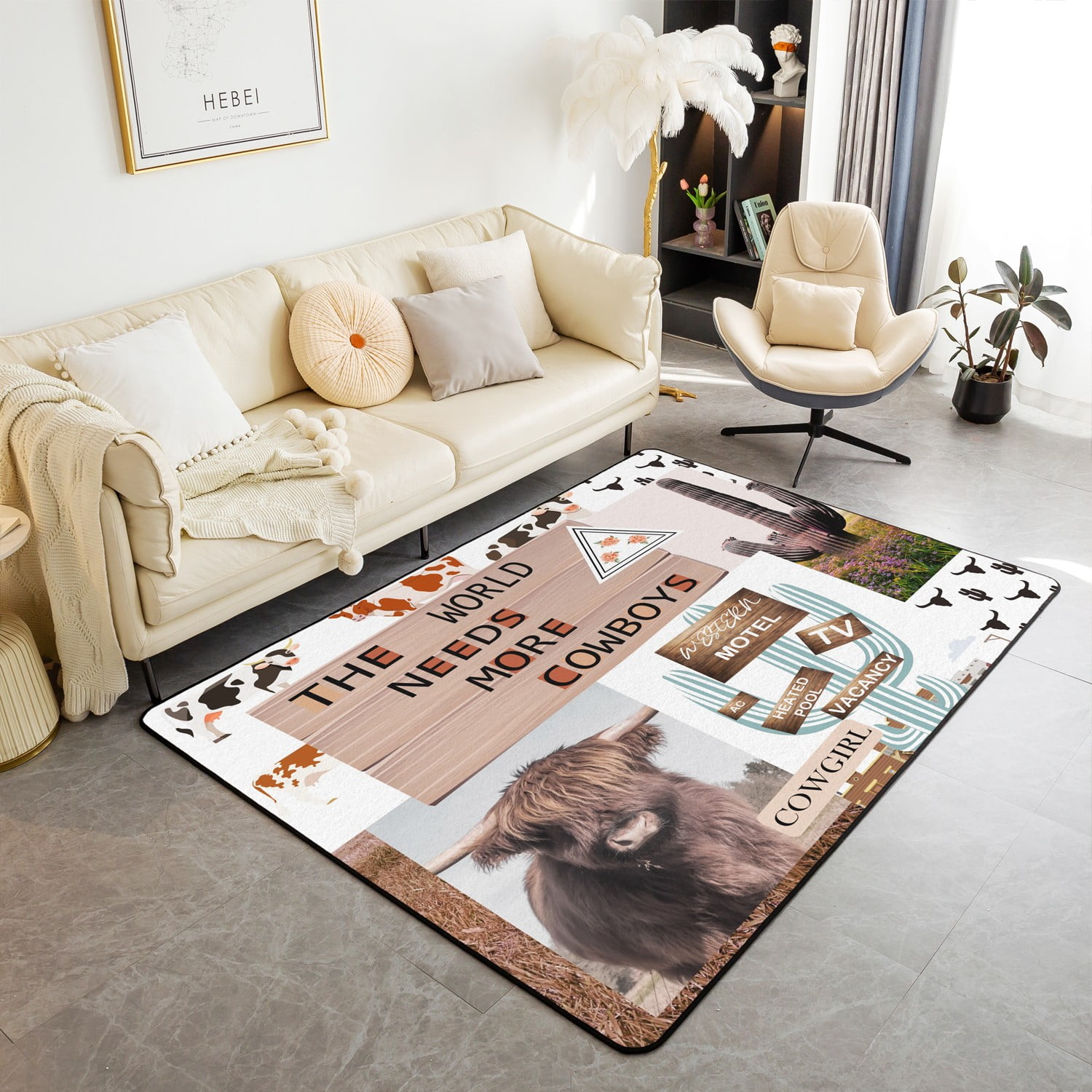 YST Highland Cow Area Rug 5x7 Cowboys for Women Non Slip Washable