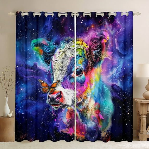 Highland Cow Window Treatments Farmhouse Wildlife Curtains, Cartoon Animal Curtains & Drapes ren Mystic Galaxy Nebula 30%-50% Blackout Curtains, Rainbow Butterfly Window Drapes