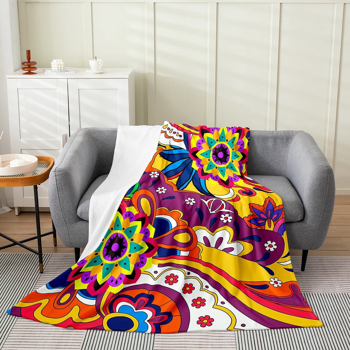 Funky Blanket, Dorm Decor, Psychadelic Blanket, Sofa Blanket, TV Blanket, Soft Blanket, Colorful Blanket, outlet Cozy Sherpa Fleece Blanket