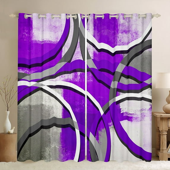 Hippie Grunge Curtains Geometry Spiral Curtains & Drapes, Purple Tie Dye 30%-50% Blackout Curtains Modern Abstract Circle Lines Bedroom Curtains, Purple Ombre Gradient Window Treatments