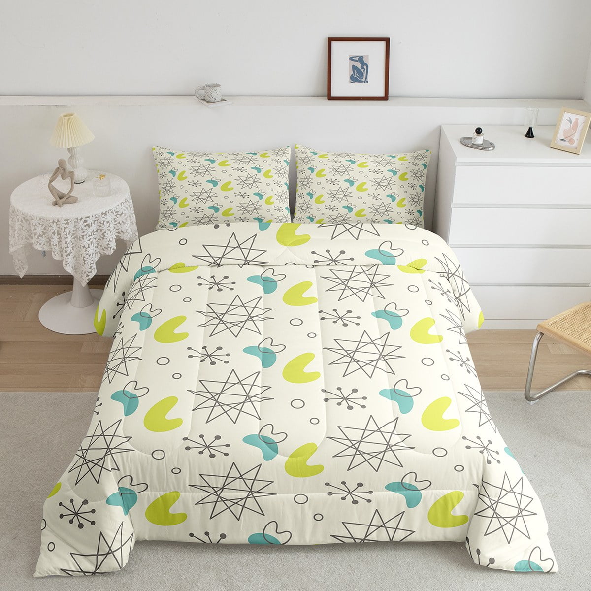 YST Hippie Minimalism Comforter Set Queen Fifties Old Fashion Bedding