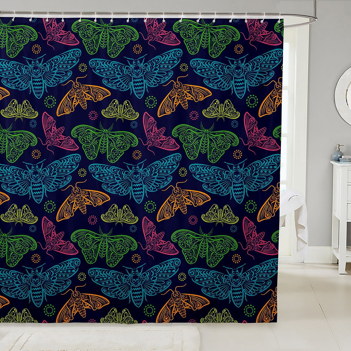 YST Hippie Moth Shower Curtain Boho Butterfly Waterproof Bathroom ...