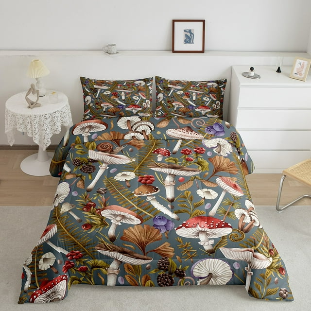 YST Hippie Mushroom Bedding Set Queen Brown Red Natural Fungus ...