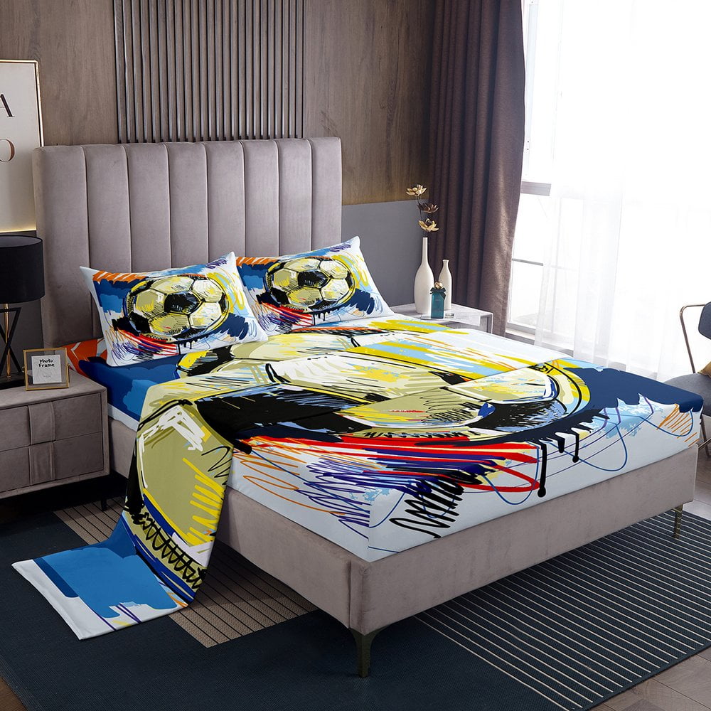 YST Hockey Theme Bed Sheets Set for Kids Teen Ice Hockey Player Full