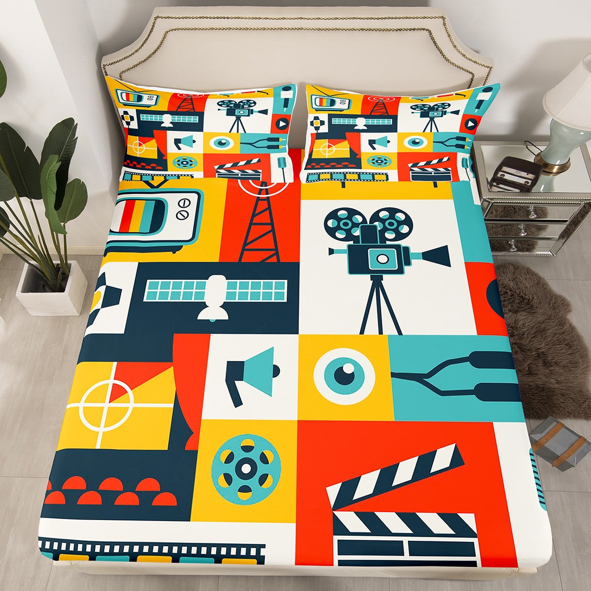 YST Home Cinema Bedding Set For Kids Adult,Movie Theater Bedding Set Full Cinema Poster Design