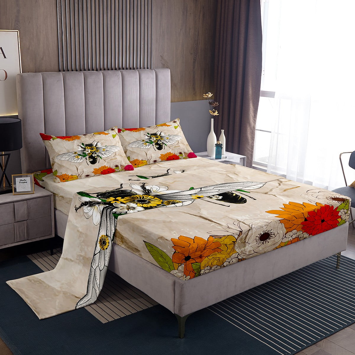 Honey Bee Bed Sheets Set Colorful Flowers Queen Size Sheet Sets Women honey-bee-bed-sheets-set-colorful-flowers-queen-size-sheet-sets-women