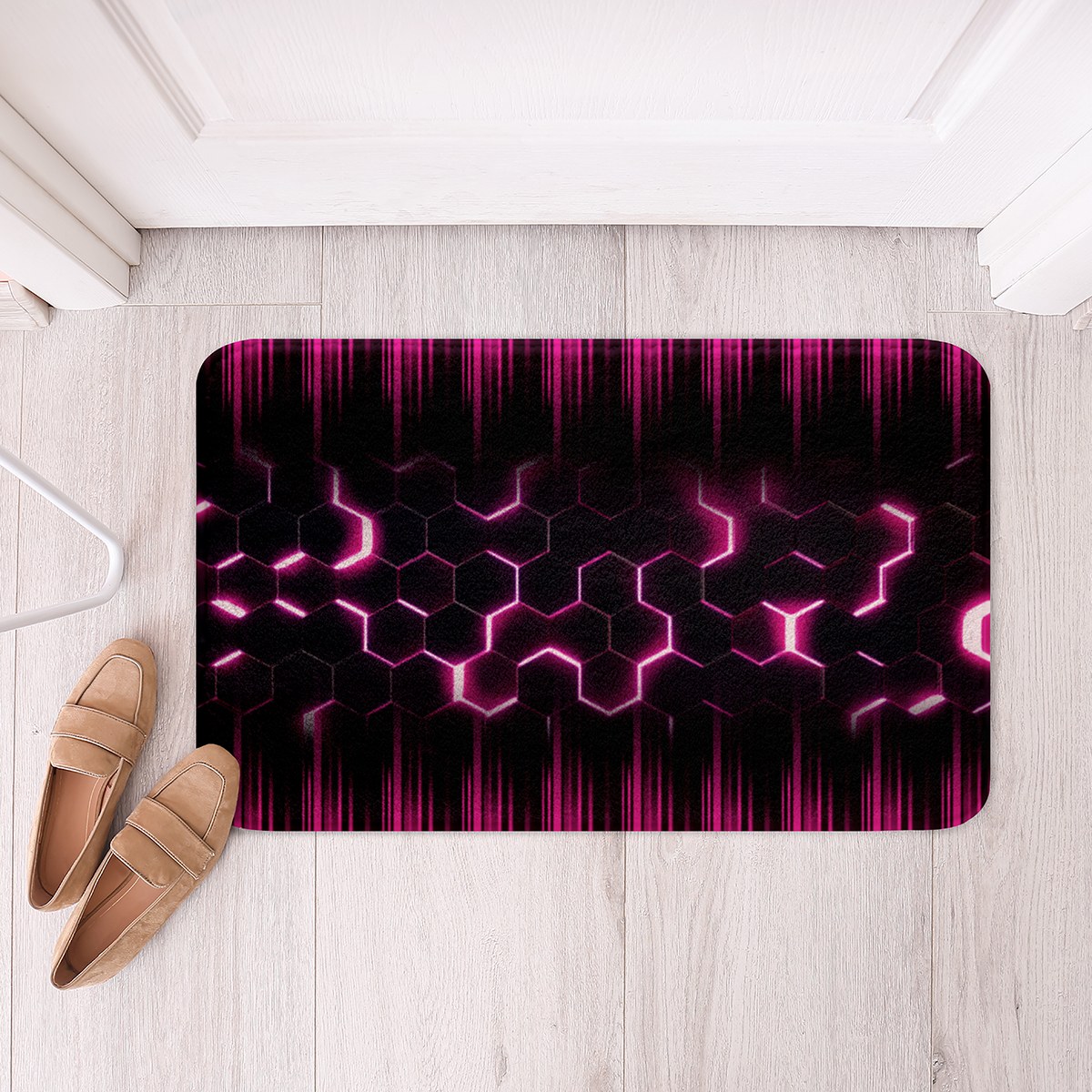 YST Bath Rugs Neon Pink and Black Geometric Bathroom Rugs for