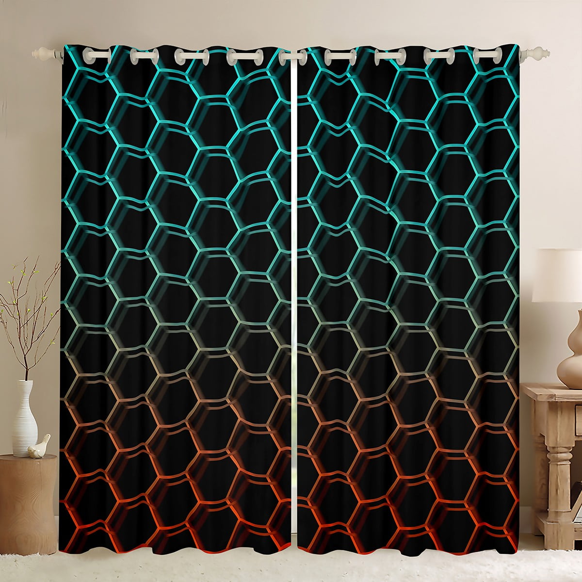 YST Curtains 52x63 inch,Geometric Beehive Curtains & Drapes