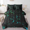thumbnail image 1 of Erosebridal Honeycomb Queen Comforter Set 7 Piece Black Blue Green Bedding Abstract Geometric Bed in a bag Teen Teal Neon Stereoscopic Geometrical Beehive Bed Set, 1 of 5