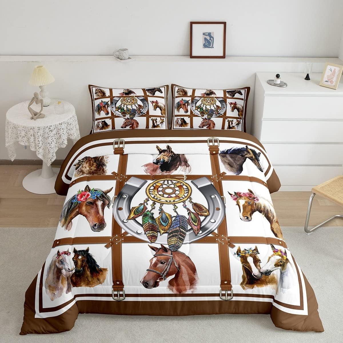 YST Horse Bedding Cowboys Western Brown Horse Print Comforter Set ...