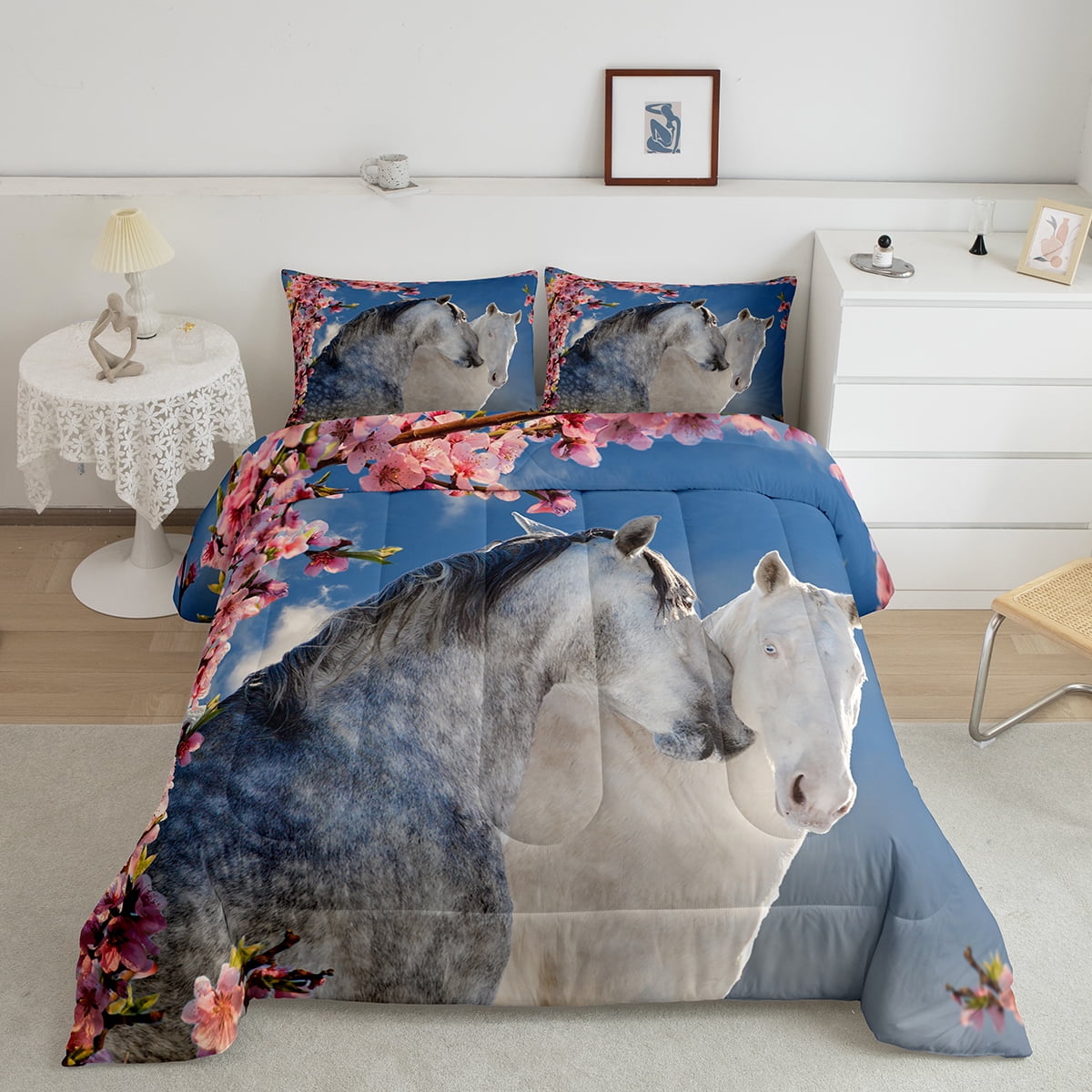 YST Horse Comforter Set Wildlife Bedding for Cowboy Cowgirl, Cherry