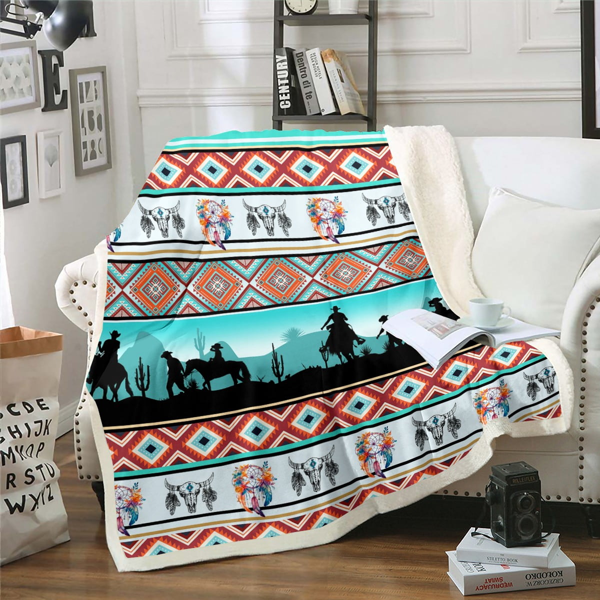 YST Horse Decor Western Throw Blanket 60"x80",Farm Animals Fleece