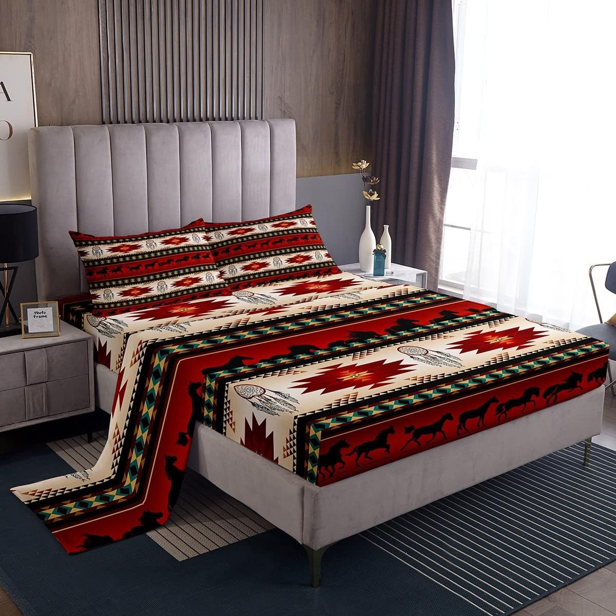 YST Horse Fitted Sheet Dream Catchers Sheet Set for Cowboy Cowgirl