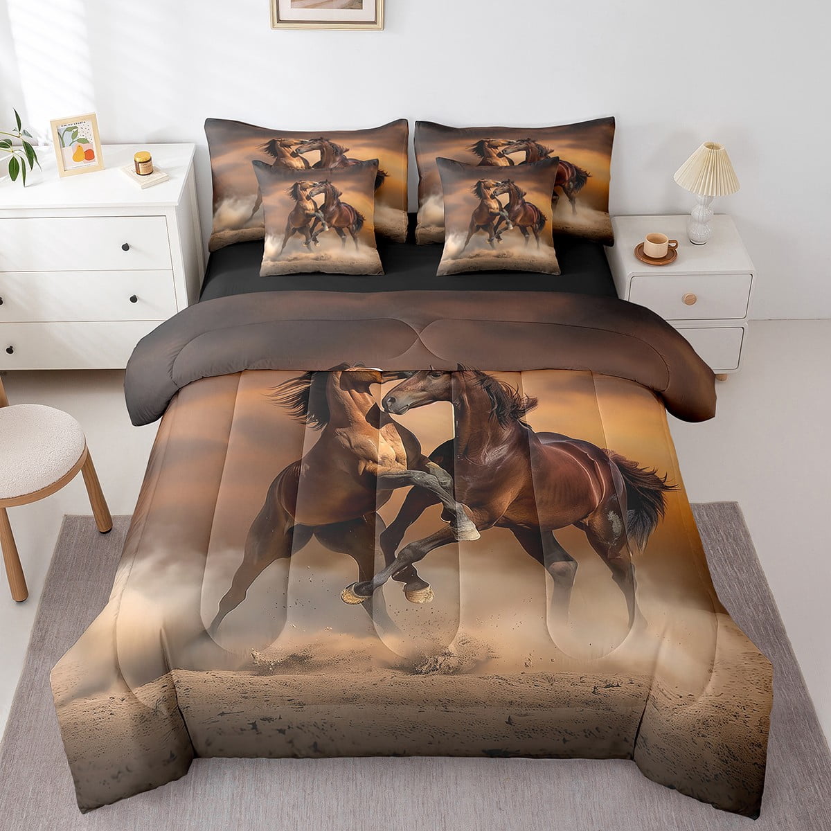 3D Prairie Horse 1903 Bed Pillowcases Quilt