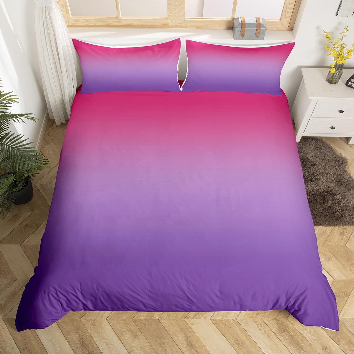 YST Hot Pink and Purple Duvet Cover Queen for Girls Boys Kids,Rainbow