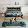 thumbnail image 1 of Howling Wolf Comforter Full Jungle Wild Animal Bedding Set, Turqoise Blue Grey Stripe Down Comforter Rustic Lodge Cabin Farmhouse Bed Set Minimalism Mountain Quilted Duvet, 1 of 6