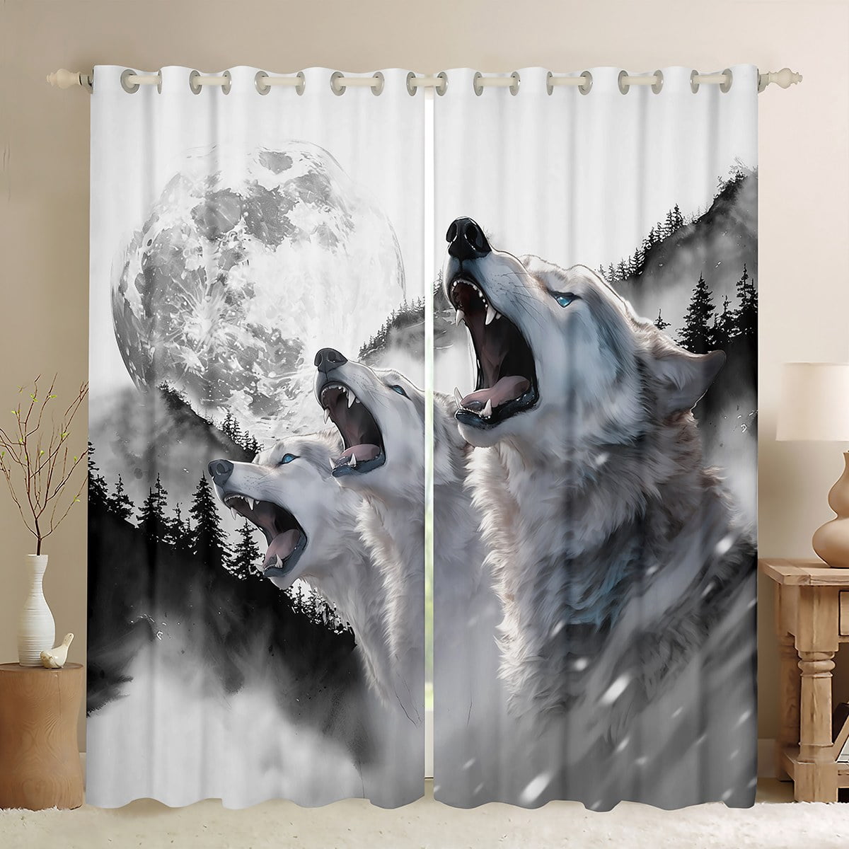 Erosebridal White Wolf Galaxy Shower Curtain - 72x84 Inches, Starry Sky Forest Animals, Waterproof Bathroom Decor