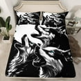thumbnail image 1 of Erosebridal Howling Wolf Fitted Sheet 3D Animal Print Wolves Bedding Set Room Decor, Watercolor Wolf Themed Bed Sheets Oil Painting Sheets Queen 3Pcs, Black White, 1 of 4