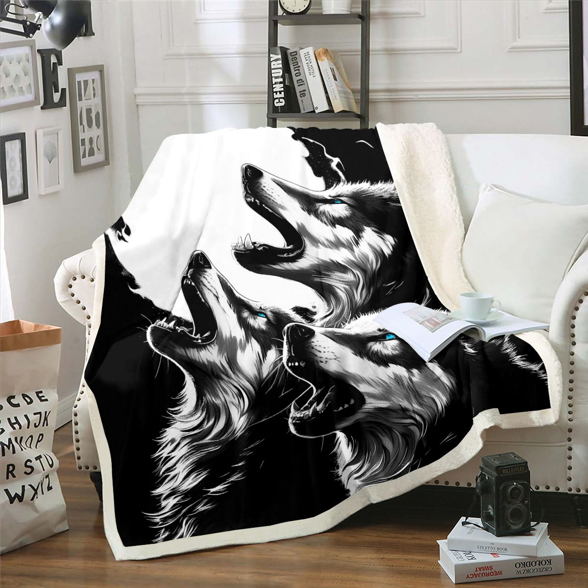 YST Howling Wolf Throw Blanket Boys Girls 3D Animal Print Wolves Fuzzy Blanket Room Decor