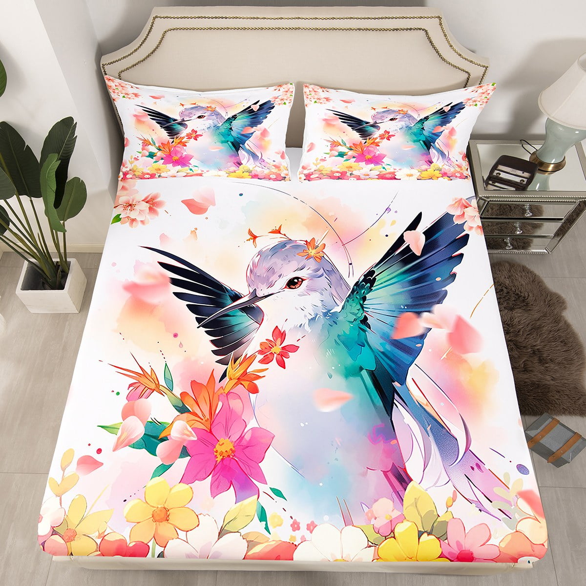 YST Hummingbird Bed Sheets Twin for Girls Kawaii Bird Fitted Sheet Boho
