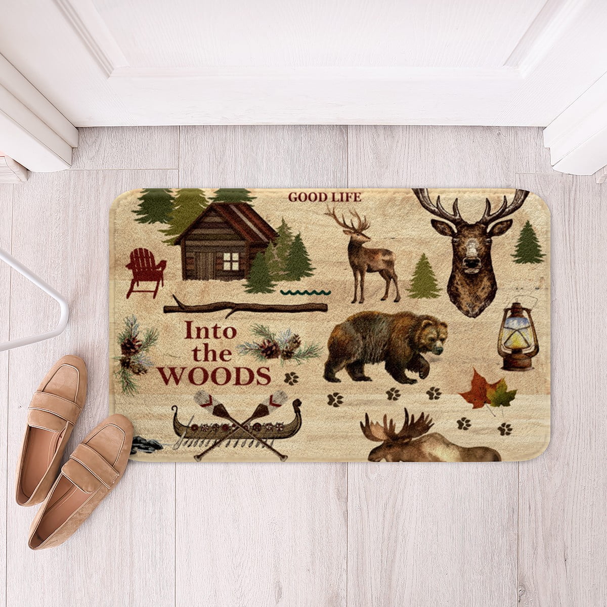 YST Hunting Deer Bathroom Rugs, Retro Cabin Doormat For Kids Boys Teens