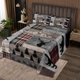 thumbnail image 1 of Hunting Deer Bear Coverlet Set King, Rustic Elk Woodland Animal Bedspread Set Farmhouse Cabin Lodge Decor, Retro Quilt Set Red Black Buffalo Plaid Bedding Set, Grey, 1 of 2