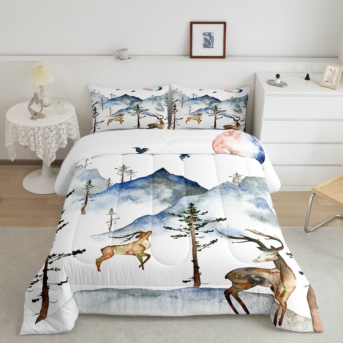 YST Hunting Deer Comforter Set Full Wild Animal Bedding Set, Nature ...