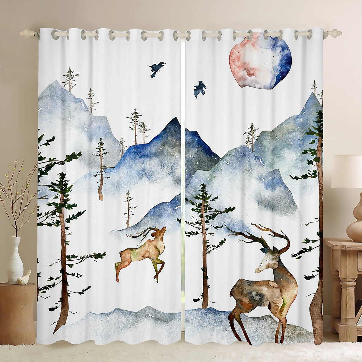 YST Hunting Deer Curtains Wild Animal Curtains & Drapes, Nature Theme Blackout Curtains Mountain ...