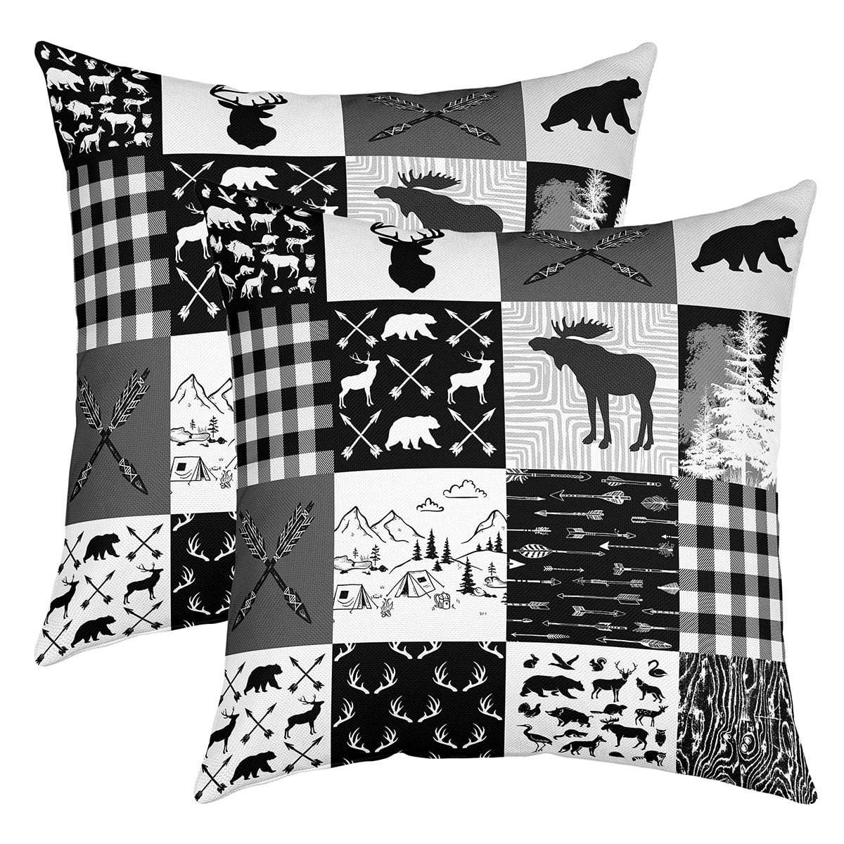 YST Hunting Deer Moose Throw Pillow Covers 24x24 Inch Set of 2,Black