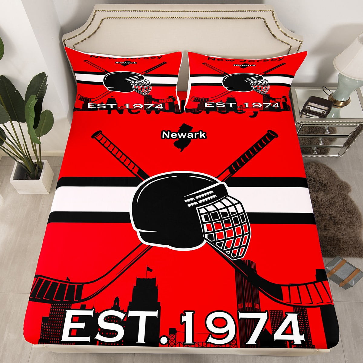 YST Ice Hockey Bed Sheets for Ice Hockey Fan,Full Sports Fitted Sheet