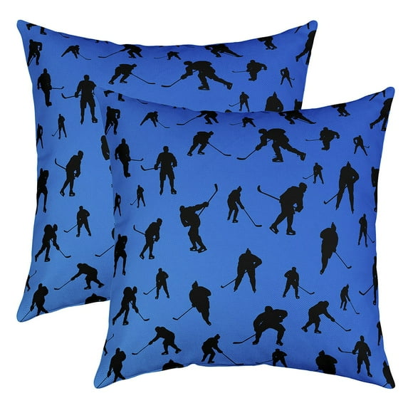Ice Hockey Cushion Cases 18x18 inch set of 2,Hockey Player Throw Pillow Covers, Sports Game Decorative Pillow Covers,Winter Sports Hockey Puck Sport Fans Cushion Covers,Blue Black