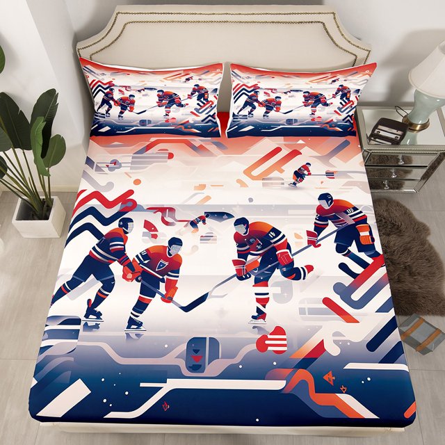YST Ice Hockey Fitted Sheet,Hockey Player Bed Sheets Full,Winter Sports