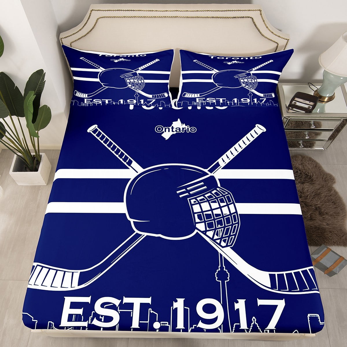 Feelyou Ice Hockey Bedding Set – Full Size Sheet Set With 2 Pillowcases, Sports Theme For Kids