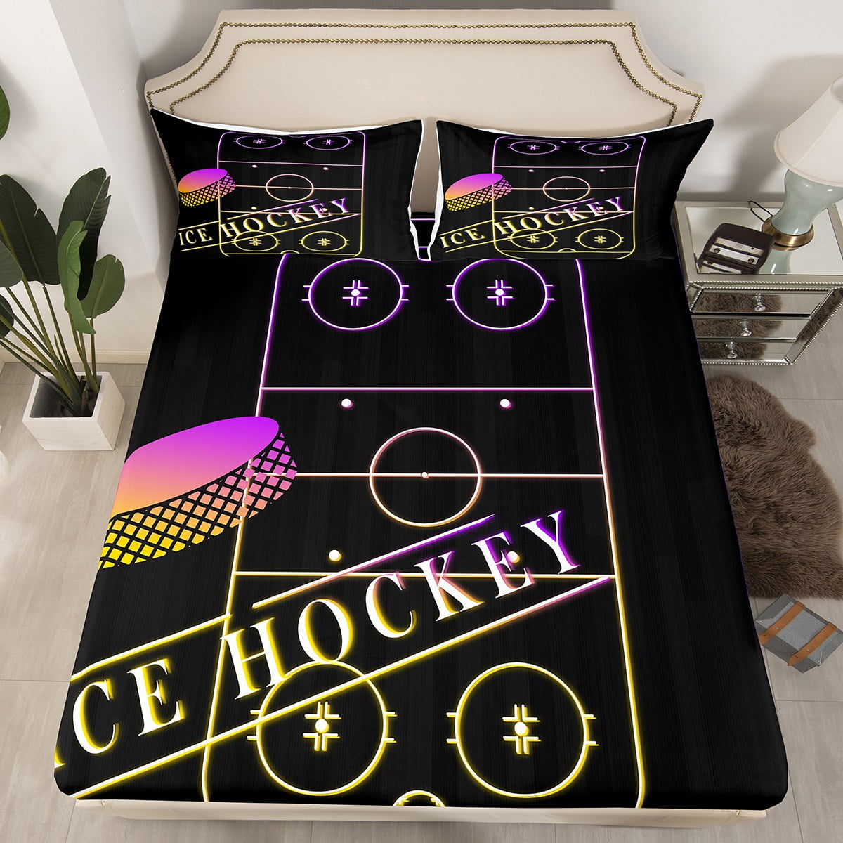 YST Ice Hockey Full Fitted Sheet Sports Sheets for Boys Room, Girly ...