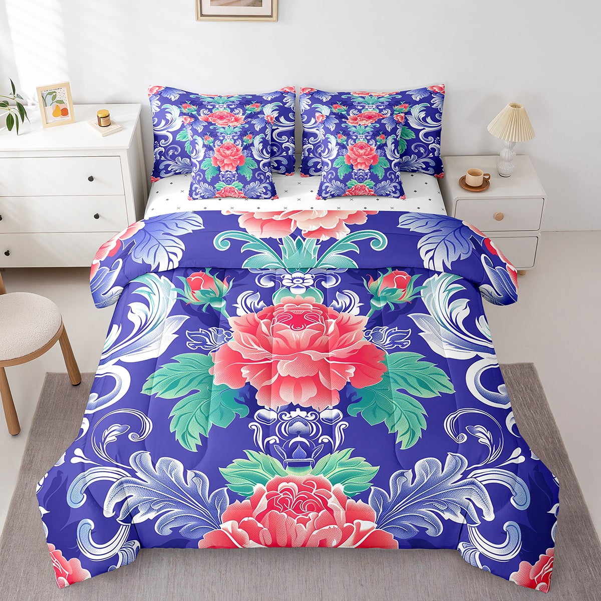 YST Jacquard Damask Bedding Sets 7 Piece Twin Romantic Rose Leaves ...