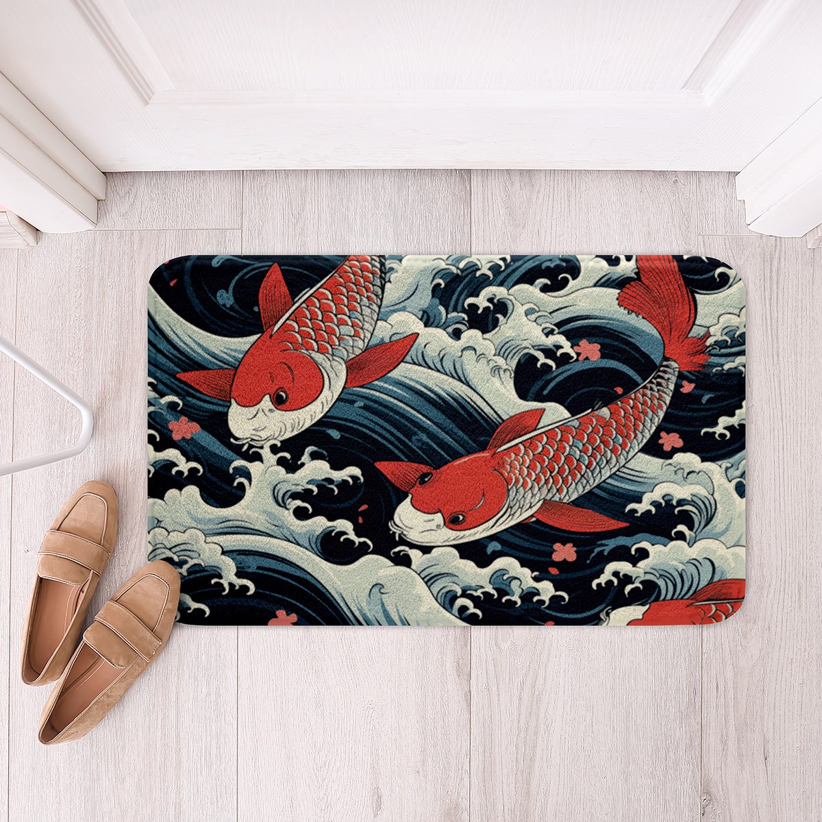 YST Japanese Bathroom Rugs 16X24 Red Gossip Koi Bath Mat Ocean Waves ...