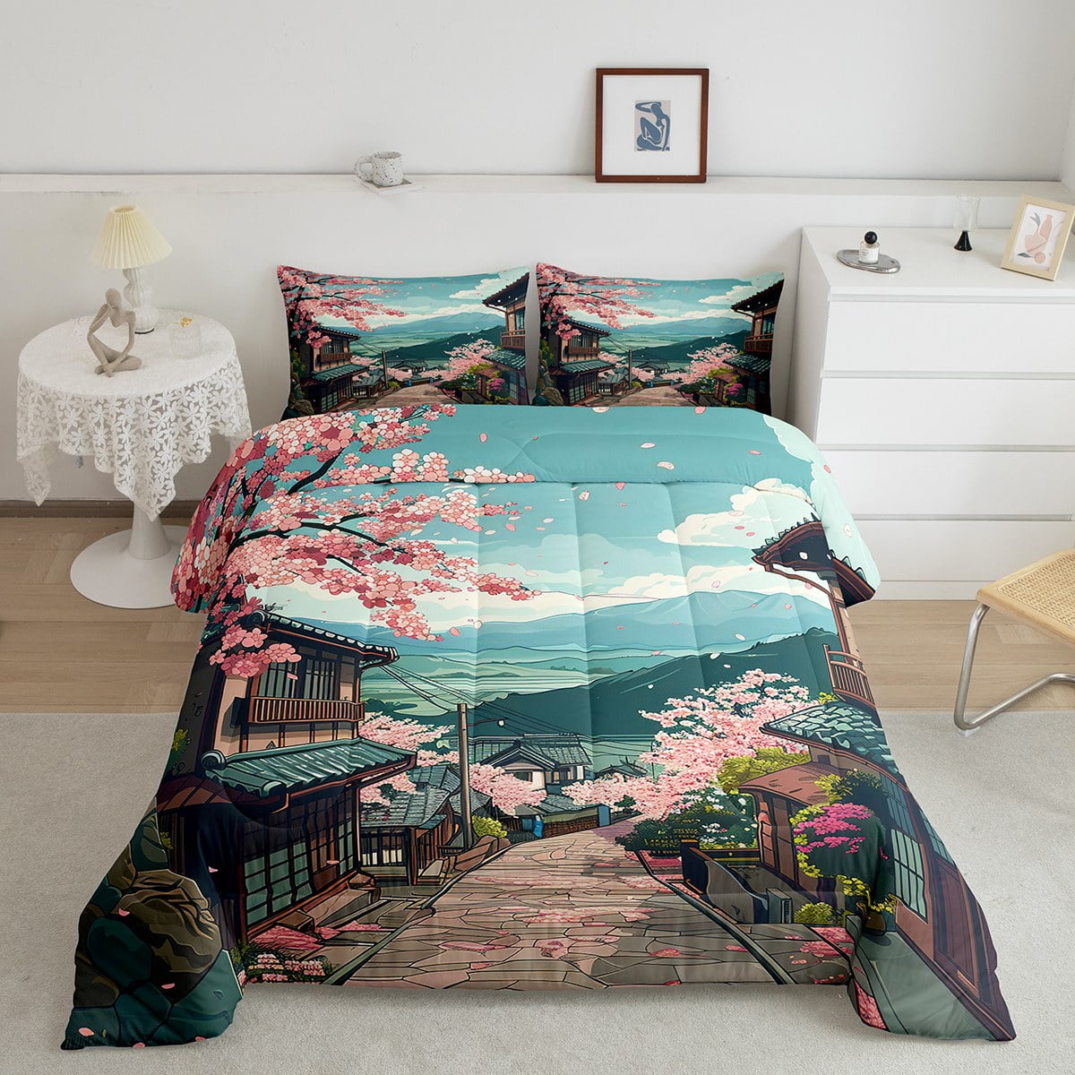 YST Japanese Showa Style Comforter Set Cherry Blossom Spring Decor ...