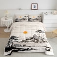 thumbnail image 1 of Japanese Style Comforter Set Queen Traditional Ink Painting Bedding Set, Country Mountain Tree Bedding Comforter Sets Exotic Oriental Style Duvet Sets, Black Beige Quilted Comforter 3pcs, 1 of 6