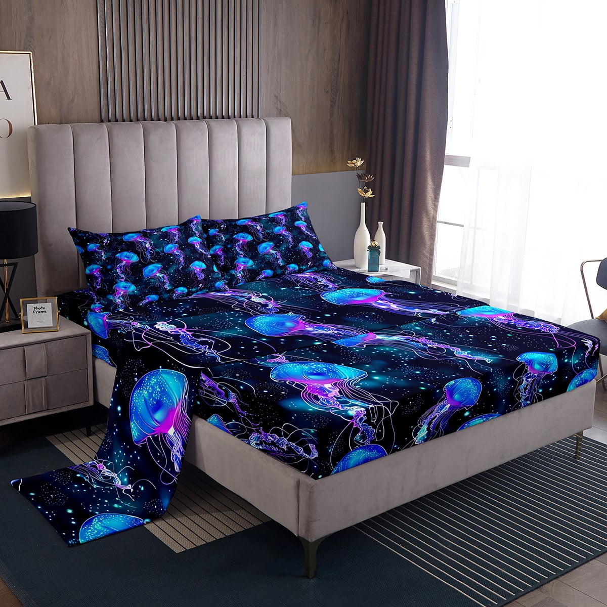 YST Jellyfish Bed Sheets Set Queen Marine Life Sheet Set For Kids Boys ...