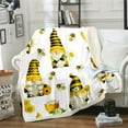thumbnail image 1 of Kawaii Bee Gnome Throw Blanket for Couch Cartoon Honey Bee Sherpa Blanket, White and Yellow Fleece Blanket Gold Honey Can Blanket, White Daisy Sunflower Bed Blanket Super Cozy, 1 of 6