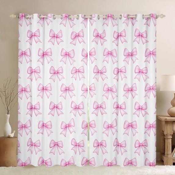 Kawaii Bow Knot 30%-50% Blackout Curtains 84x63,Simple Bows Insulated Curtains,Cute Cartoon Ribbon Printed Curtains & Drapes For Living Room Bedroom,Pink White Dreamy Window Curtains