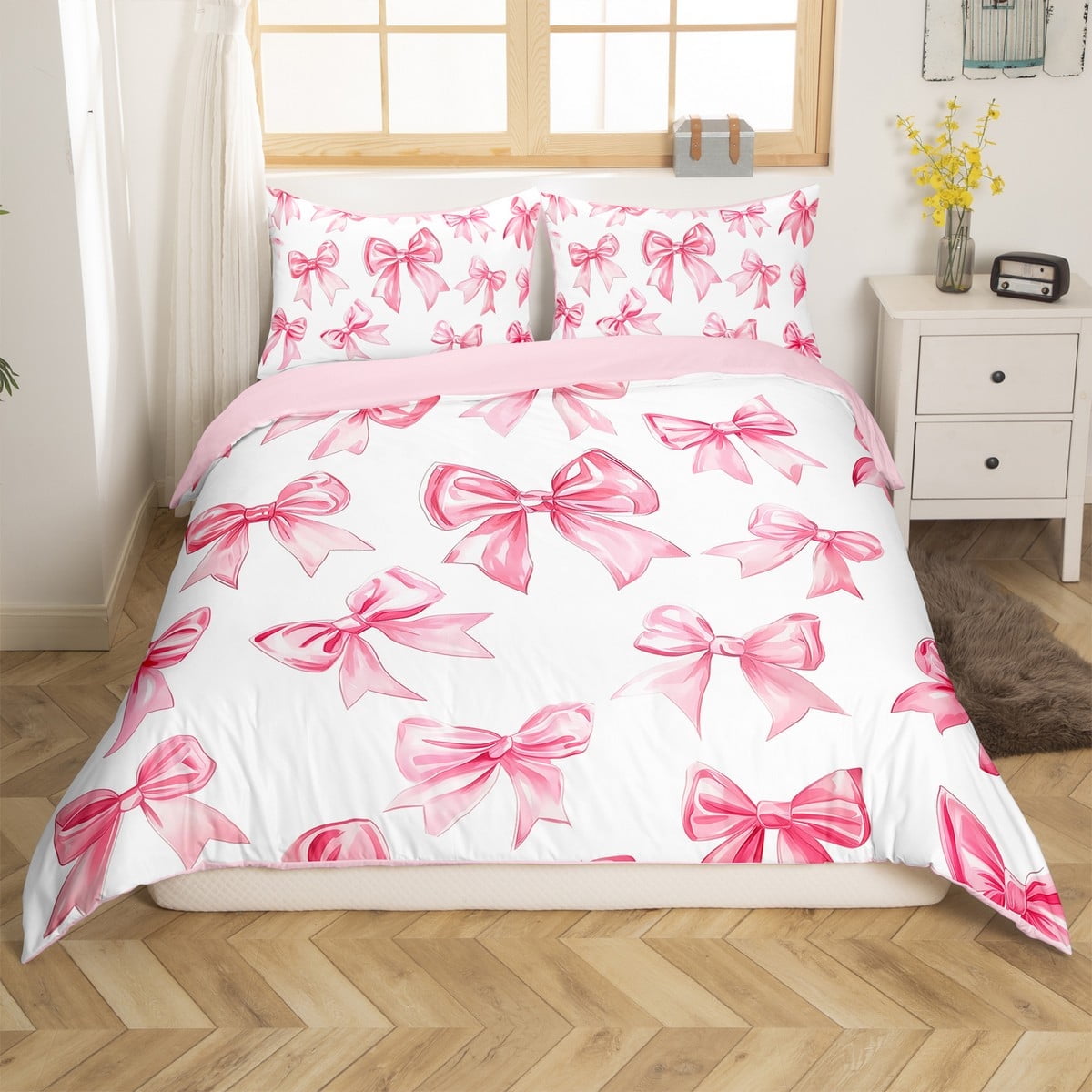 Kawaii Bowknot Bedding Set Dreamy Princess Style Duvet Cover Full Teen 