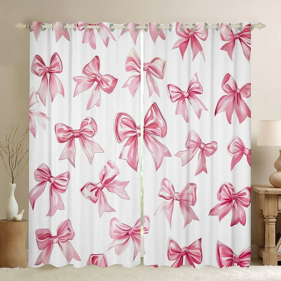 Kawaii Bowknot Curtains & Drapes Dreamy Princess Style 30%-50% Blackout Curtains 42"Wx84"L Teen Women,Girly Cute Bow Window Curtains Pink Bow Tie Window Treatments 2 Panels