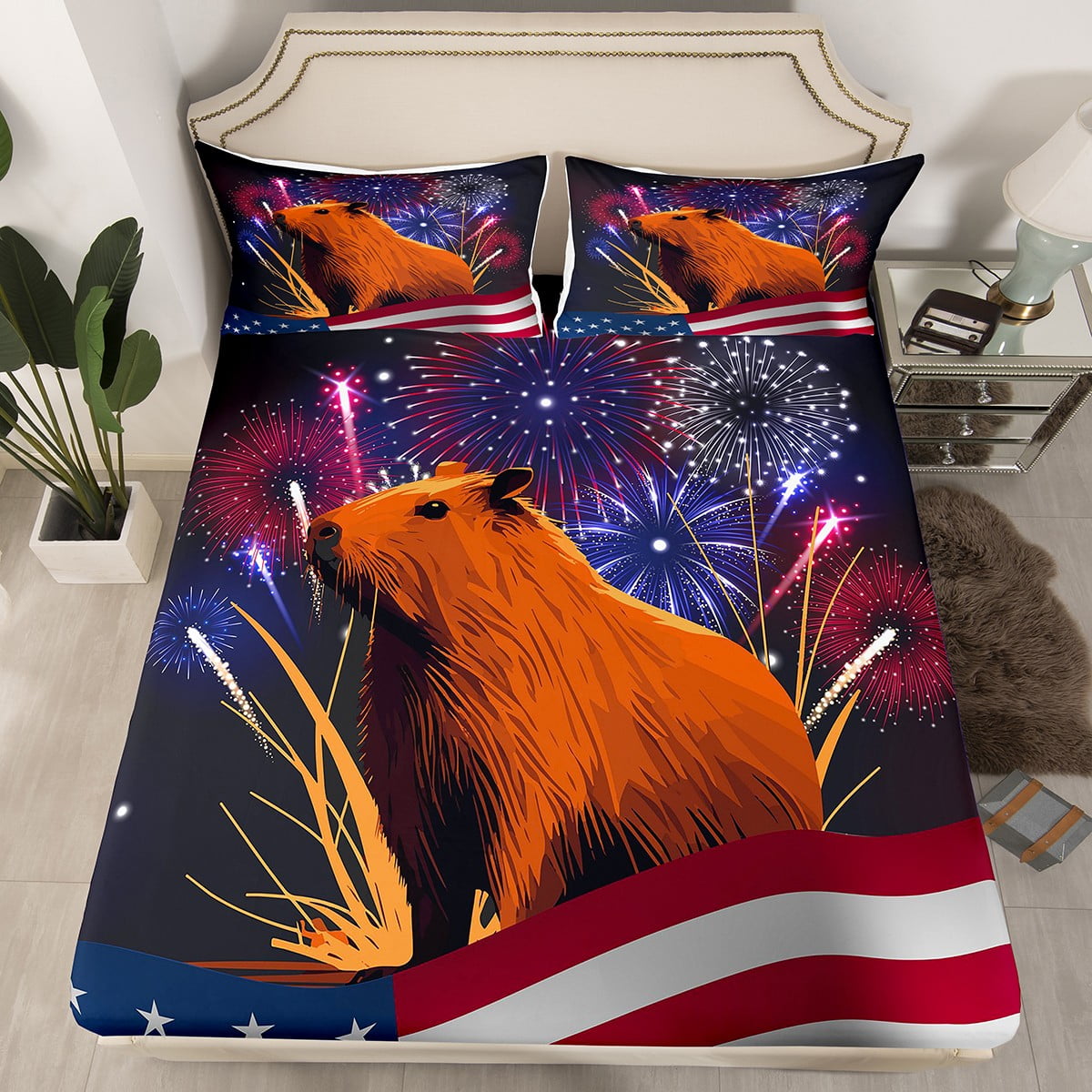 YST Kawaii Capybara Fitted Sheet Twin Size Cute Wild Rodent Animals Bed