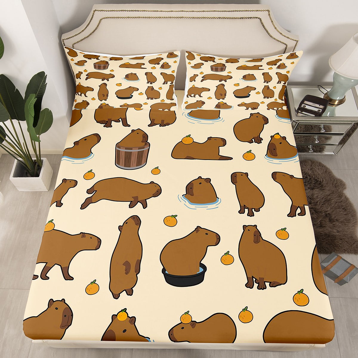 YST Kawaii Capybaras Fitted Sheet Gifts for Capybara Lovers,Cute