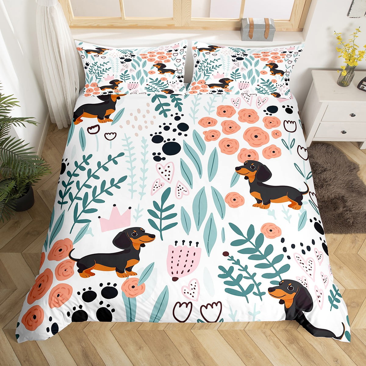 Dog Poodle Print Pattern Duvet Cover Bedding Set