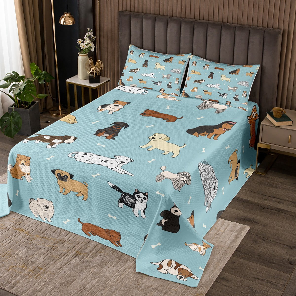 YST Kawaii Dog Bedspread Twin Size for Kids Toddlers Pug Quilt