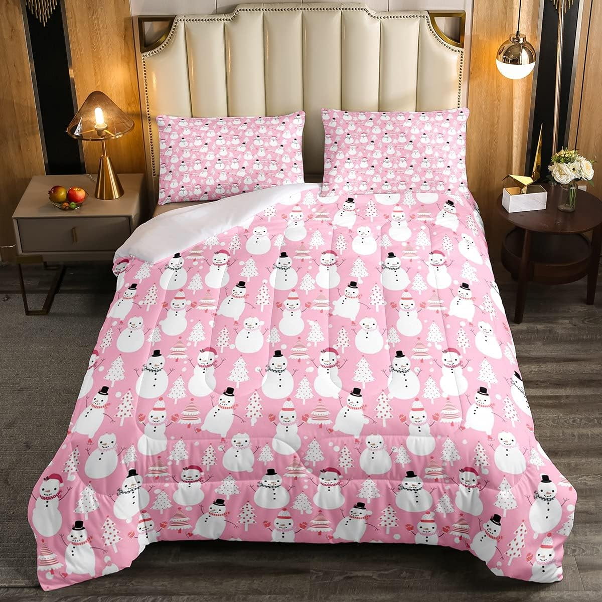 YST Kawaii Duvet Filler Queen Cute Cartoon Snowman Bedding Set for Kids